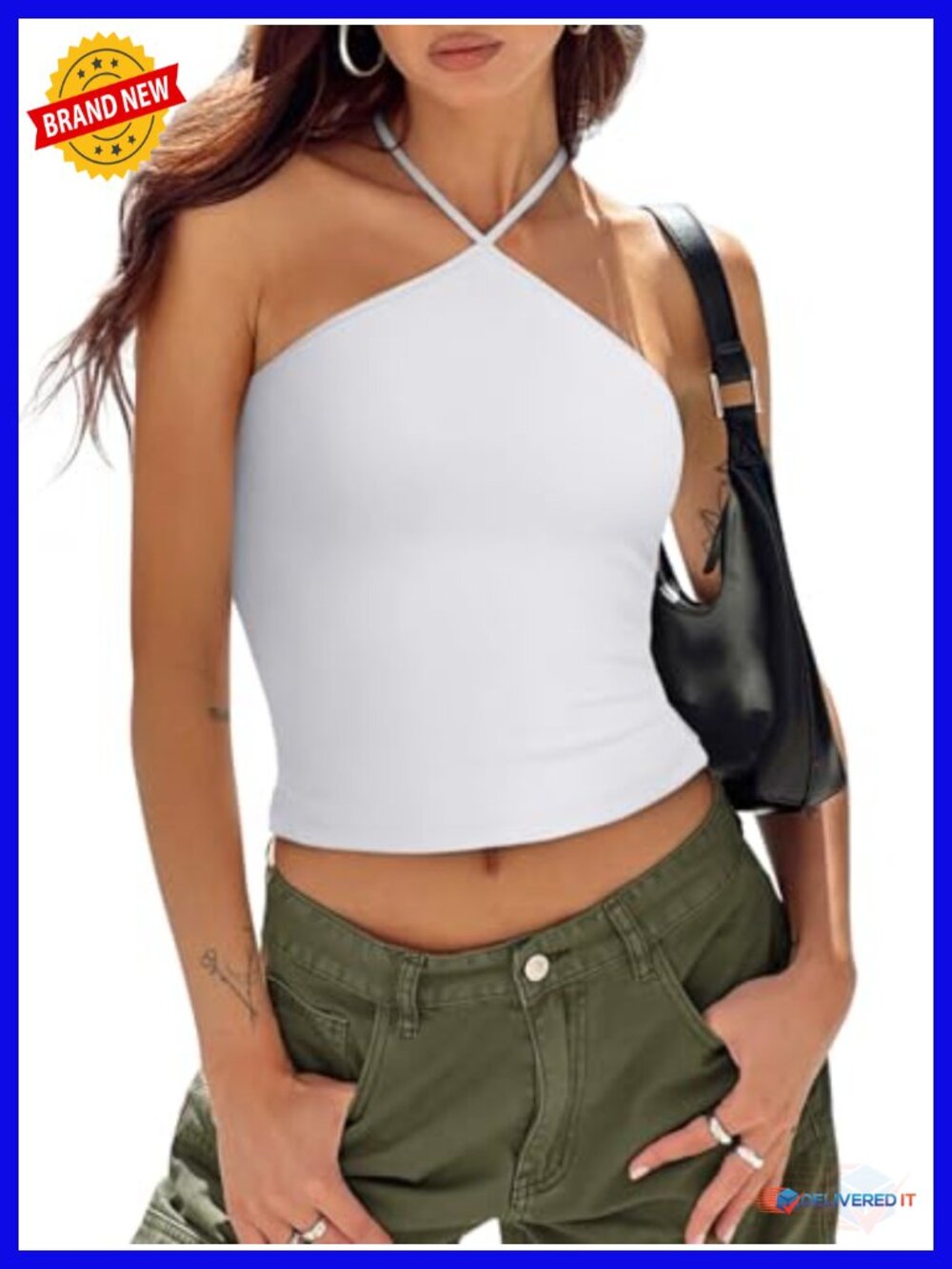 Criss Cross Halter Crop Top Backless Double Lined Tank